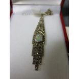 A Silver Opalite and Marcasite Set Art Deco style Necklace