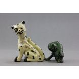 A Torquayware Motto Cat together with another Green Glazed Pottery Cat