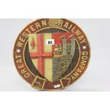 A Cast Iron Circular Plaque 'Great Western Railway Company'
