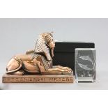 Leonardo Coppered Sphinx Paperweight and a Boxed Glass Dolphin Paperweight