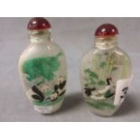 Two Inside Painted Glass Snuff Bottles including Pandas and Cranes