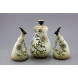 An Early 20th century Vienna Bisque Double Gourd Vase and a Pair of Matching Urns