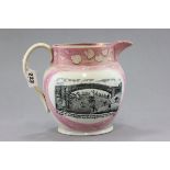 A 19th century Sunderland Pink Lustre Jug with View of Cast Iron Bridge Sunderland to front and