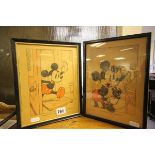 A Pair of Framed Mickey Mouse Coloured Prints