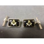 A Pair of Silver and Enamel Set Masonic Cufflinks