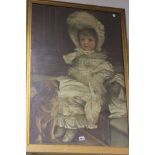A Large 19th century Gilt Framed Print of Girl with Pug Dog (possibly Pears)