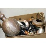 A Box of Mixed Metalware including Copper Kettles