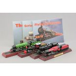 Three Train Engines with Tenders on plinths plus another Engine on Plinth - LMS Royal Scot,