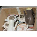 A Large Collection of Poole Duel Coloured Tea Ware including Cruet Sets, Egg Cup Sets, Tea Pots,