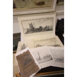 A Group of Unframed Prints including Two Rochester Castle, Three Black and White Prints of Venice,