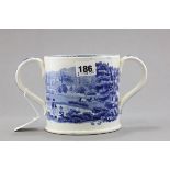 A Victorian Blue and White Transfer Printed Loving Mug