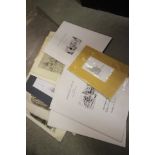 A Folder of Unframed Pencil Sketches and Prints plus three folders of Geoffry S Fletcher 'Folio of