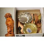 A White Metal Indian Bowl with snake handle, Chinese Figure and Various Silver Plate, Copper and