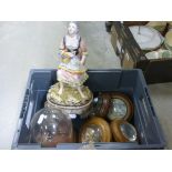 Cast Metal Figurine in Glass Dome, Ceramic Classical Figurine and a Quantity of Bullseye Glass