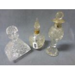 Three Cut Glass Scent Bottles, one with sterling silver top