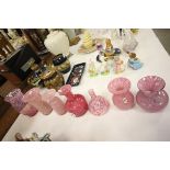 Four Mdina Pink Mottled Glass Vases, Two Similar Pembrokeshire and one other