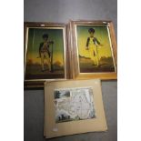 A Pair of Framed Paintings on Glass depicting Napoleonic Soldiers together with a Small Hand