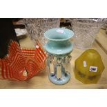 A Victorian Pale Blue Lustre, Handkerchief Glass Vase and a Glass Lamp Shade