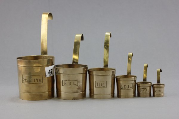 Set of Six Brass Hanging Measures