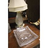 A Cut Glass Lamp and Square Bowl/Dish