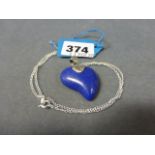 A Silver and Lapis Lazuli Heart shaped Necklace