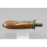 A Small 19th century Copper and Brass Powder Flask, long plain body