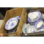 A Large Collection of Blue and White Ceramics including Victorian Meat Plates, Willow Patterned