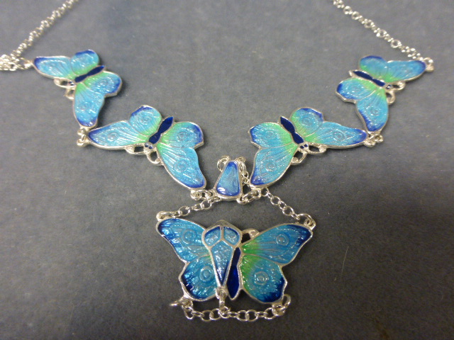 A Pretty Silver and Enamel Butterfly Necklace