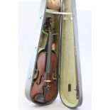 A Wooden Cased Violin and Bow