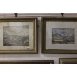 Pair of Gilt Framed Watercolours - Bridge in valley and Mountain Scene