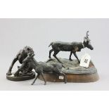 A Bronzed Model of a Seated Dog plus Spelter Model of Two Deer