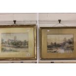 Two Victorian Gilt Framed Watercolours - Church by River and Cottage by Pond