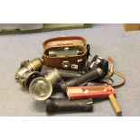 Two Vintage Cycle Lamps, Torches, Ensign Camera etc