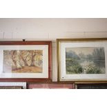 Two Framed and Glazed Watercolours signed Murray - Woodland and Lillies on Pond