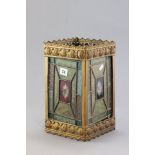 A Victorian Brass and Coloured Glass Lamp