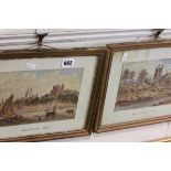 Pair of Late 19th century Gilt Framed Watercolours of Rochester and Worcester