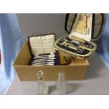 Cased Manicure Set, Two Perfume Bottles with Silver Bands (one a/f), Seal and Various Silver