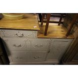 A 19th century French Painted Bedroom Chest of Three Drawers and Cupboard