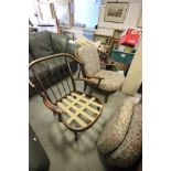 Pair of Ercol Style Armchairs with Hooped Stickbacks and cushions for backs and seats