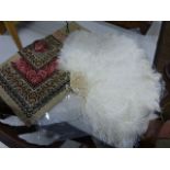 Late Victorian Ostrich Feather and Mother of Pearl Fan together with an unfinished Berlin Woolwork