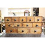19th century Bank of Cobblers Drawers (one drawer stamped The Lion Shop Fitters, Lambeth)