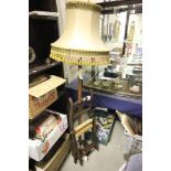 Oak Standard Lamp plus 19th century Folding Chair with needlework seat