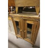 19th century Rustic Pine Cabinet with Two Glazed Doors