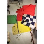 Five Early 20th century Railway Flags including Look Out, Red, Green, Yellow
