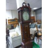 19th century Mahogany and Crossbanded Longcase Clock with painted face marked H Young, Dundee with