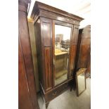Edwardian Inlaid Mahogany Wardrobe with single mirrored door and drawer below