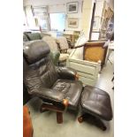 Contemporary Leather Reclining Chair and Footstool