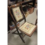 19th century Folding Chair with needlework panel and seat