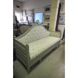 19th century Swedish Painted Settee with swag carving and striped upholstery