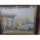 Watercolour of Figures by Sea signed E Miller 1920